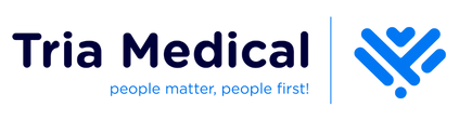 Tria Medical official logo with blue heart symbol and tagline people matter people first